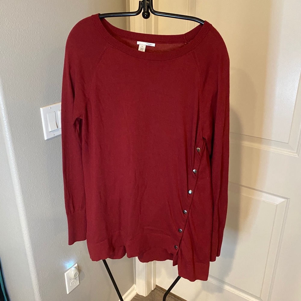 Halogen Asymmetrical Side Buttons Tunic Sweater - image 1
